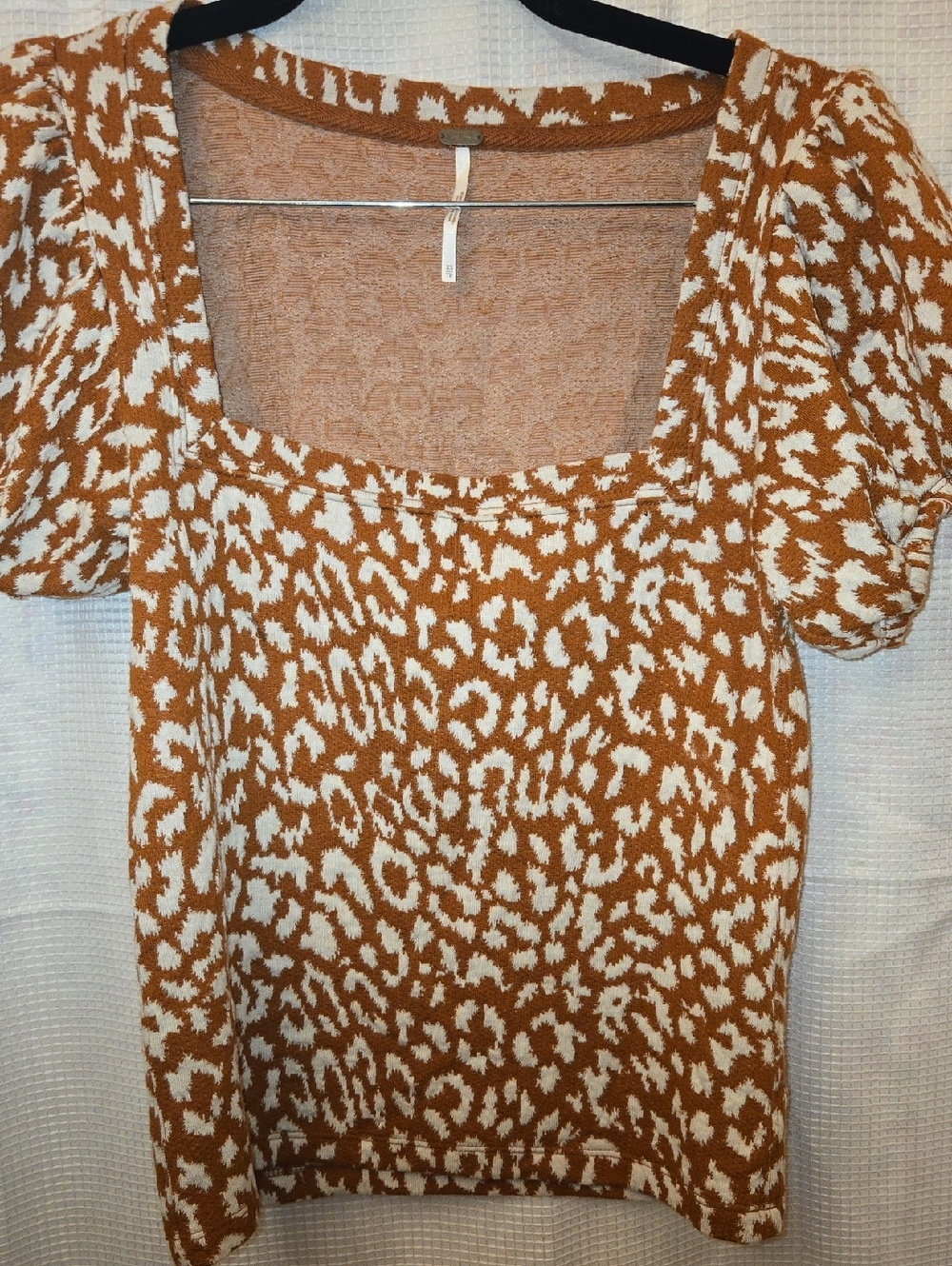 Free People Rust and Cream Leopard Print Square Neck Top